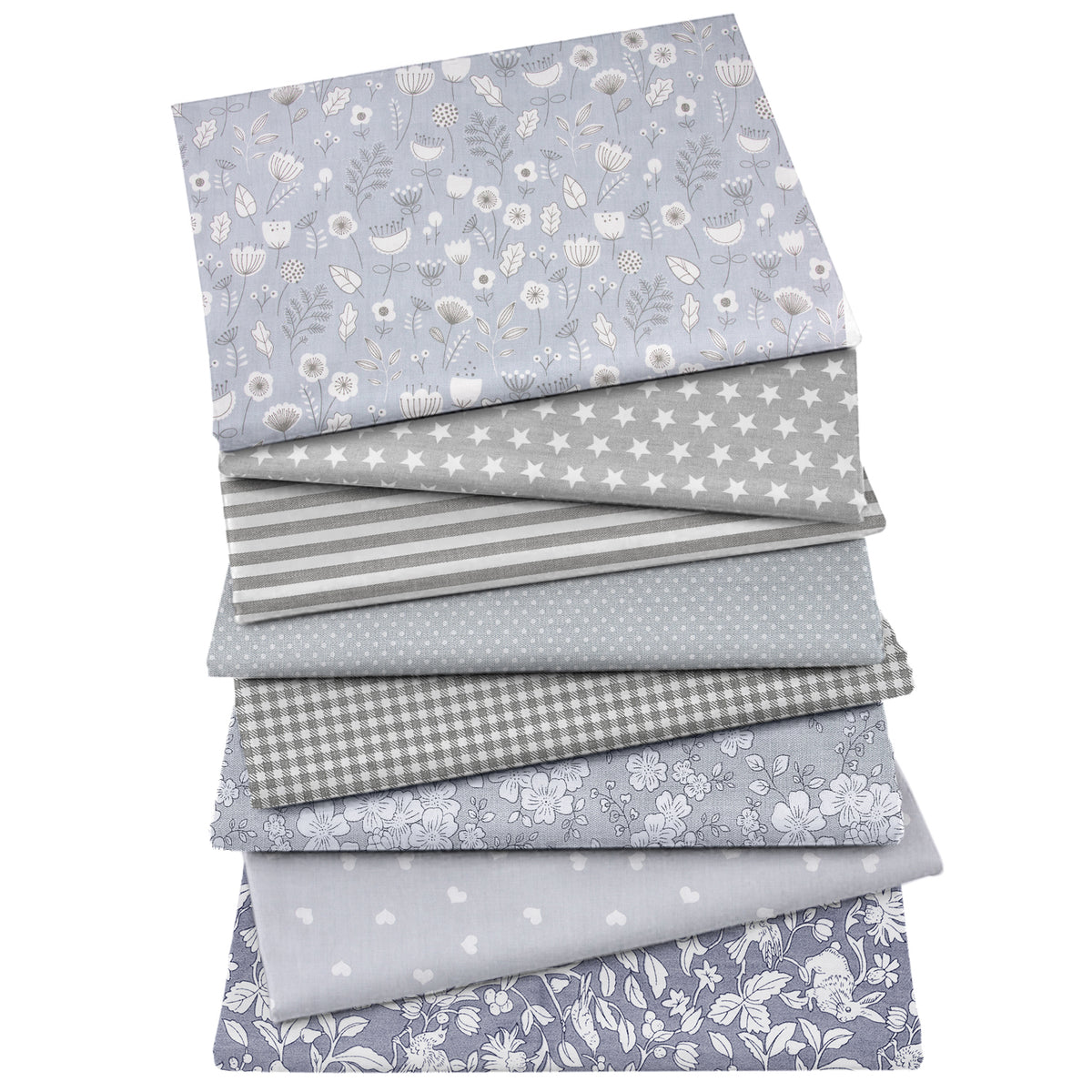 Aubliss 8pcs Fat Quarter Fabric Bundles -Grey Flower-20' x 20'