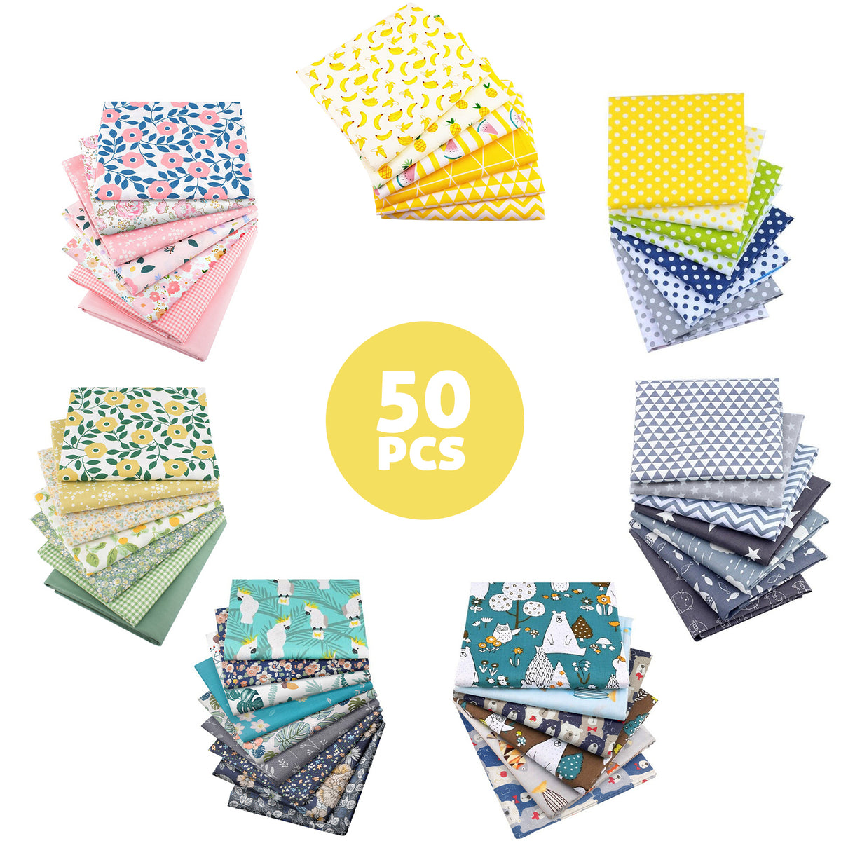 Aubliss 50pcs Fat Quarter Fabric Bundles -Floral-10' x 10'