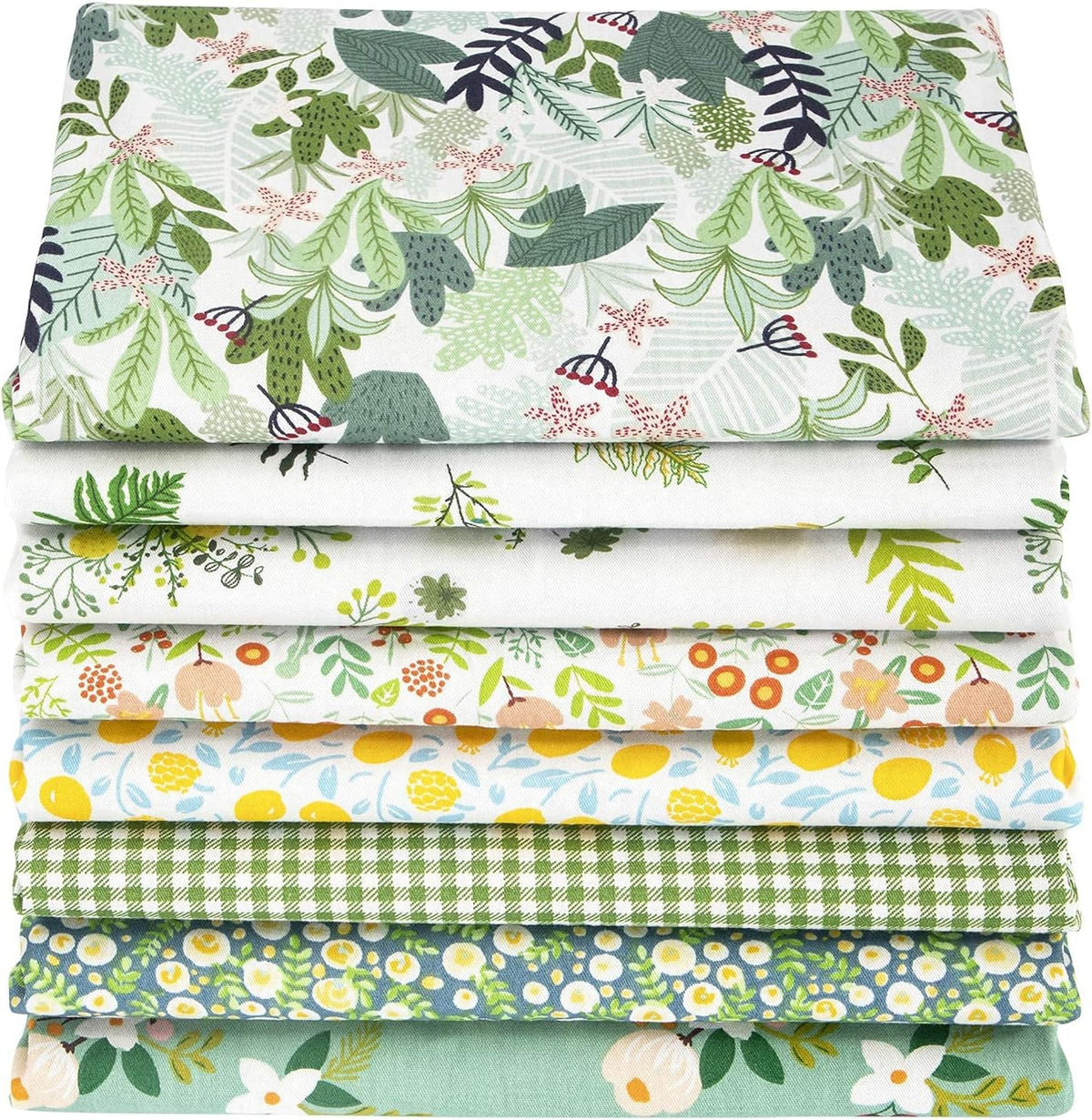 Aubliss 8pcs Fat Quarter Fabric Bundles -Green Floral-20' x 20'