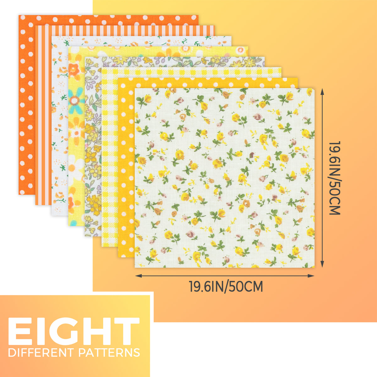 Aubliss 8pcs Fat Quarter Fabric Bundles -Orange-20' x 20'