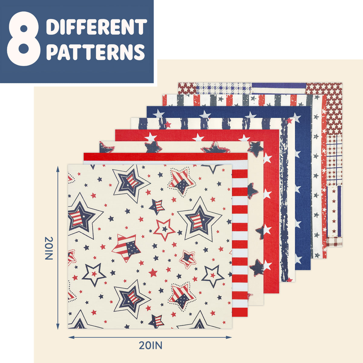 Aubliss 8pcs Fat Quarter Fabric Bundles -Patriotic-20' x 20'