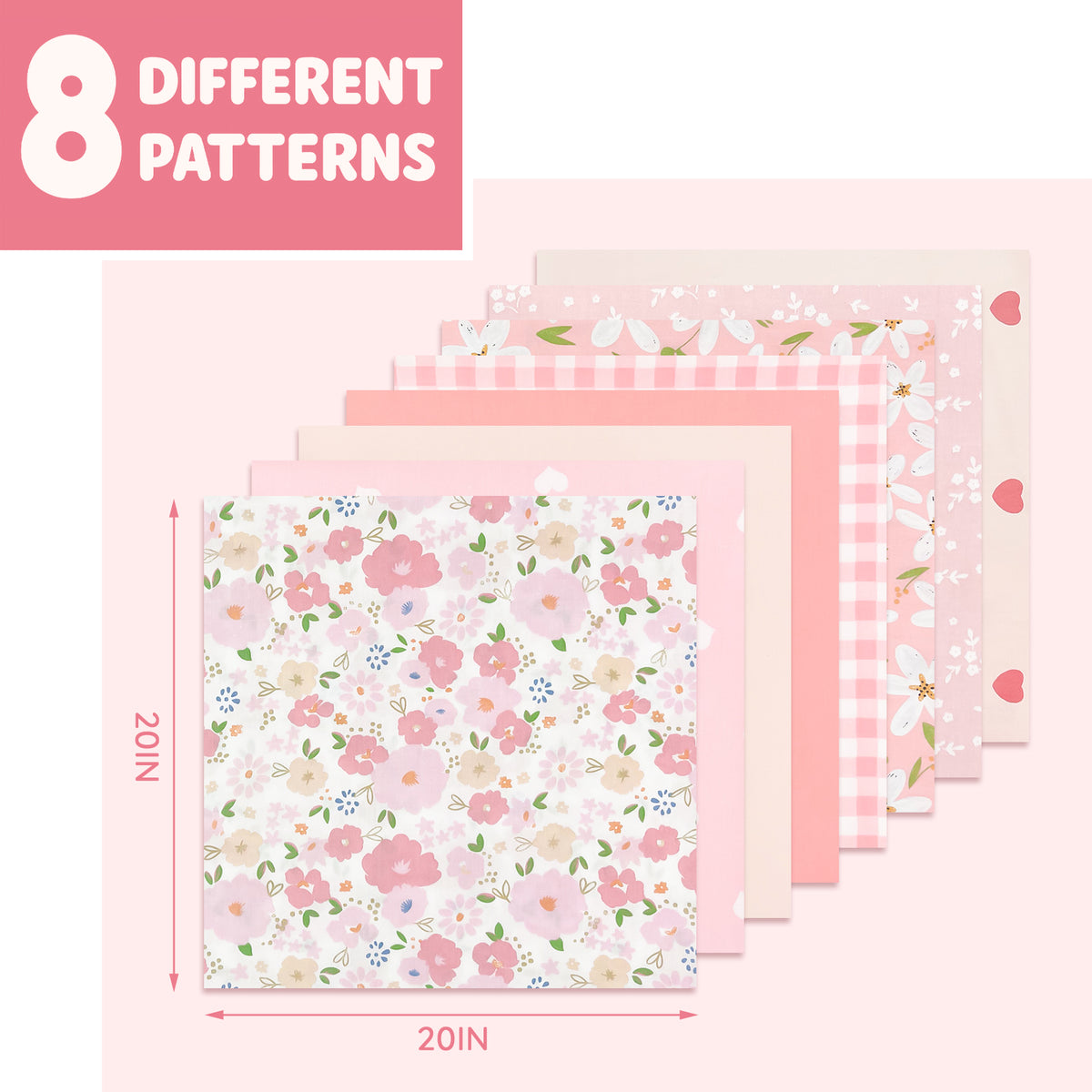 Aubliss 8pcs Fat Quarter Fabric Bundles -Sweet Pink-20' x 20'