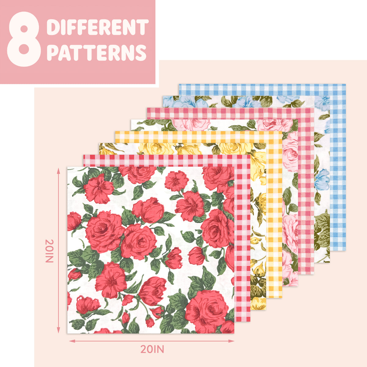 Aubliss 8pcs Fat Quarter Fabric Bundles -Rose Gingham-20' x 20'