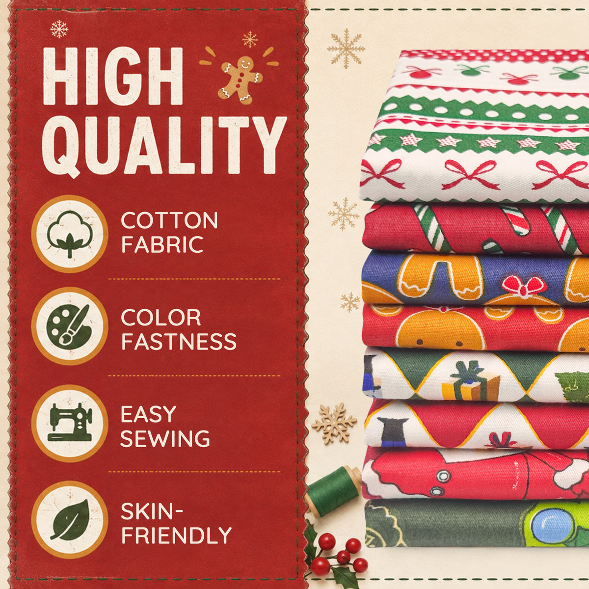 Aubliss 8pcs Fat Quarter Fabric Bundles -Vintage Christmas-20' x 20'