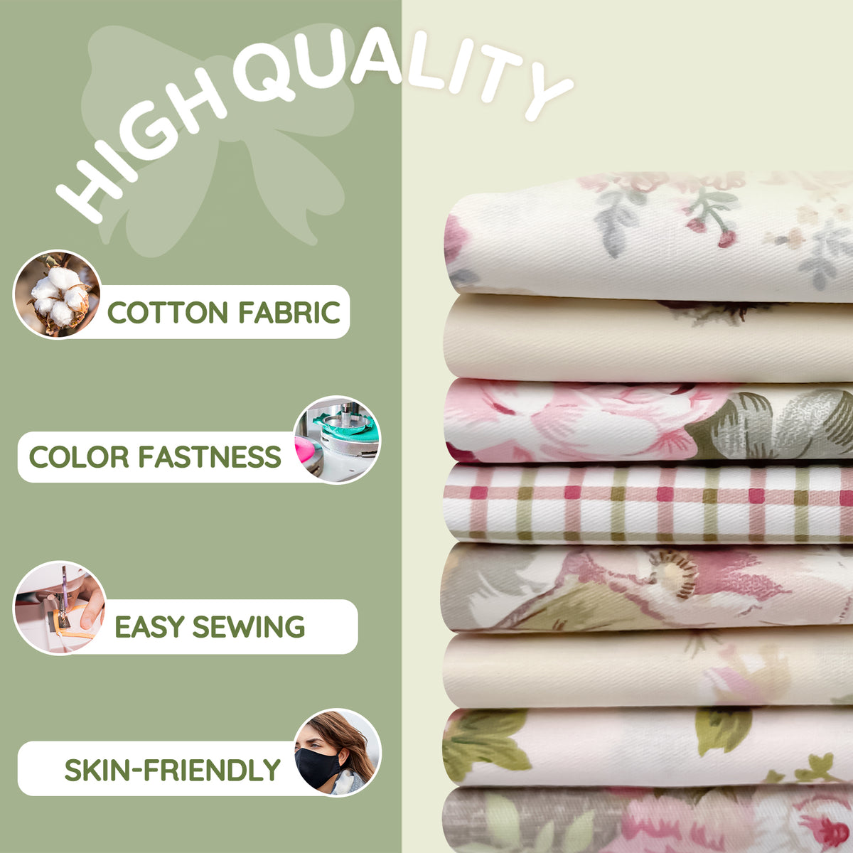 Aubliss 8pcs Fat Quarter Fabric Bundles -Vintage Floral-20' x 20'