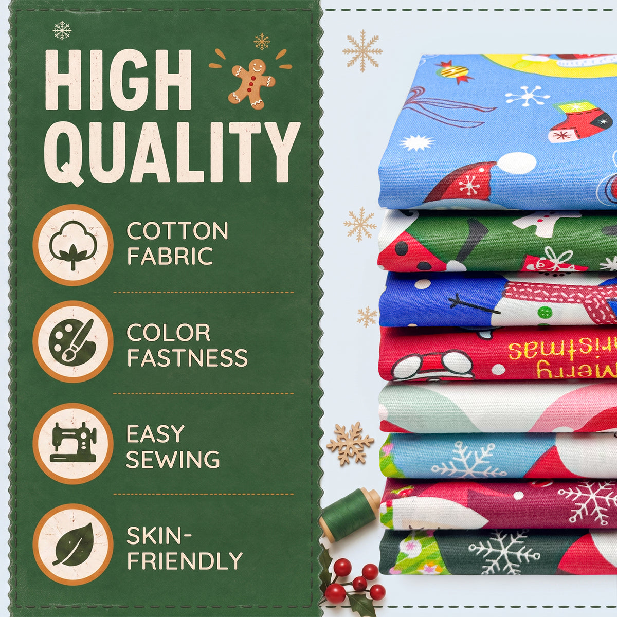 Aubliss 8pcs Fat Quarter Fabric Bundles -Christmas Santa & Snowman-20' x 20'