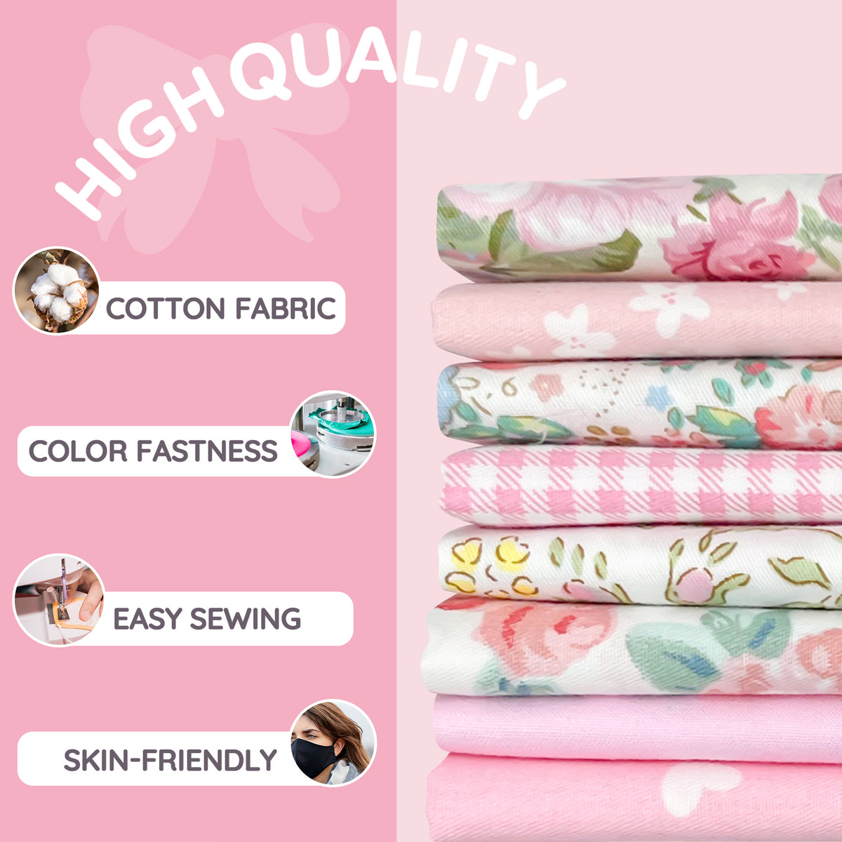 Aubliss 8pcs Fat Quarter Fabric Bundles -Rose Garden-20' x 20'