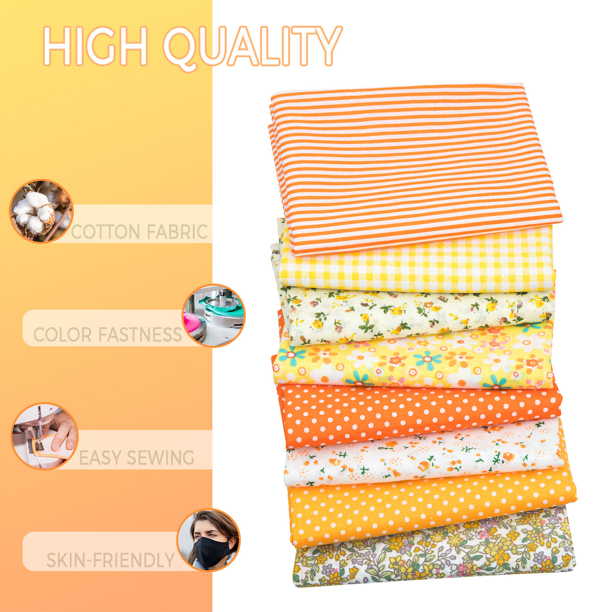 Aubliss 8pcs Fat Quarter Fabric Bundles -Orange-20' x 20'