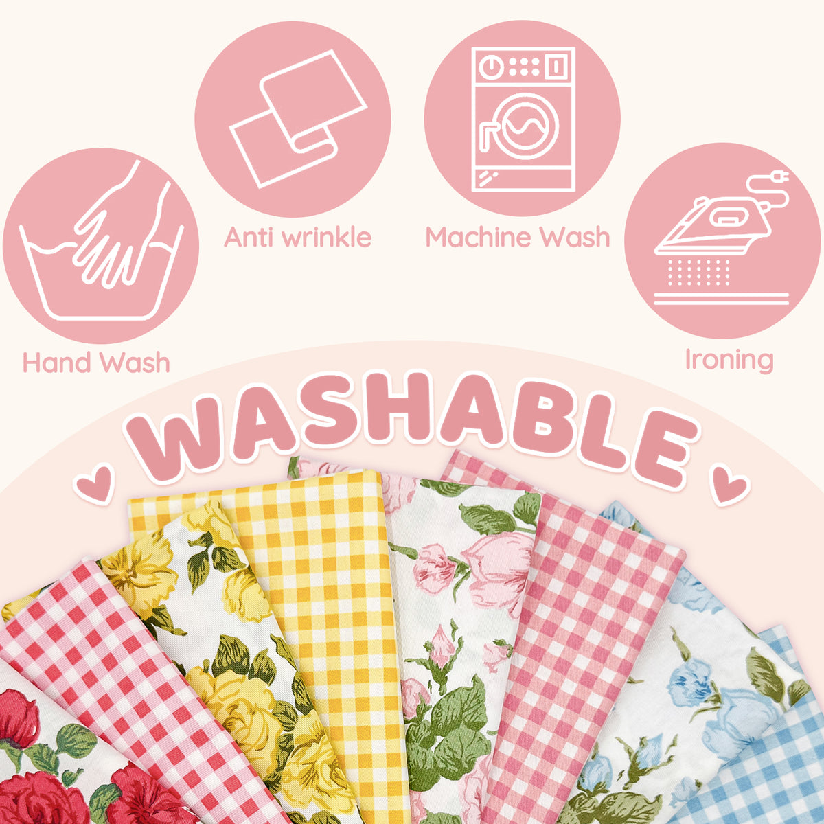 Aubliss 8pcs Fat Quarter Fabric Bundles -Rose Gingham-20' x 20'