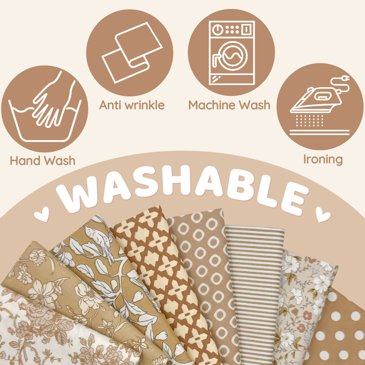 Aubliss 8pcs Fat Quarter Fabric Bundles -Vintage Brown-20' x 20'