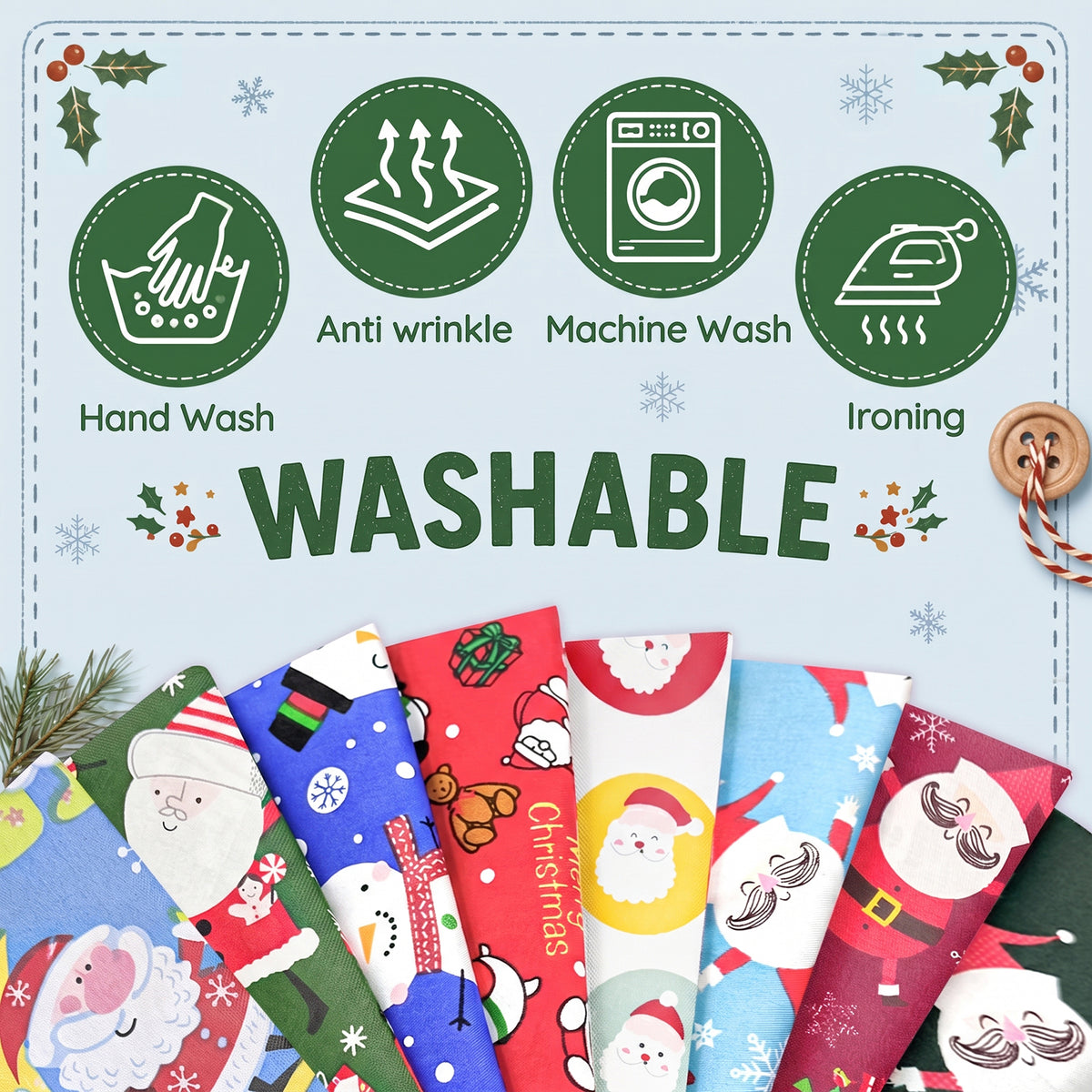 Aubliss 8pcs Fat Quarter Fabric Bundles -Christmas Santa & Snowman-20' x 20'