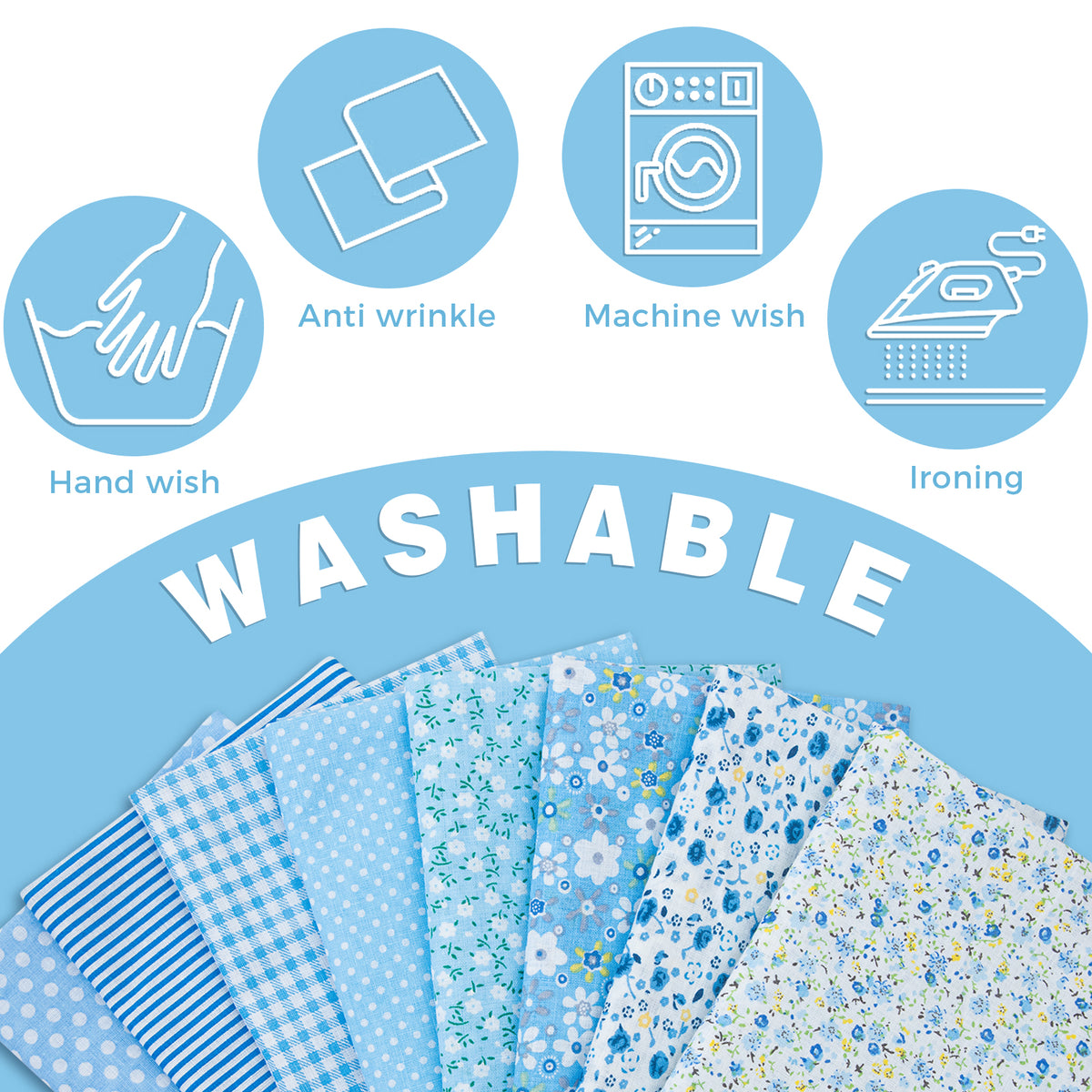 Aubliss 8pcs Fat Quarter Fabric Bundles -Blue-20' x 20'