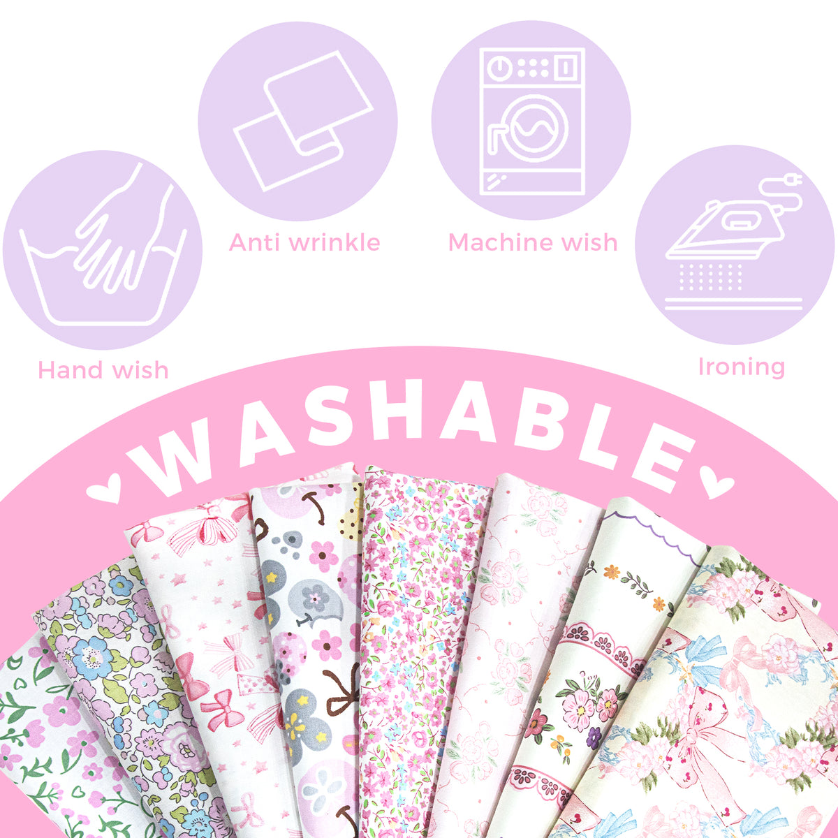 Aubliss 8pcs Fat Quarter Fabric Bundles -Pink-20' x 20'