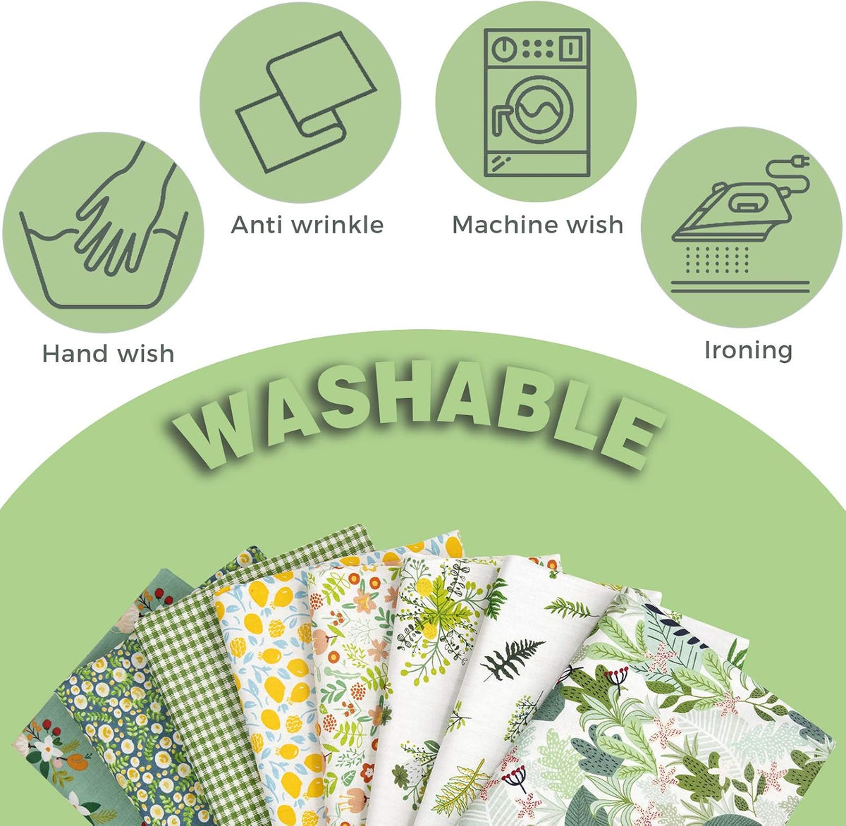 Aubliss 8pcs Fat Quarter Fabric Bundles -Green Floral-20' x 20'