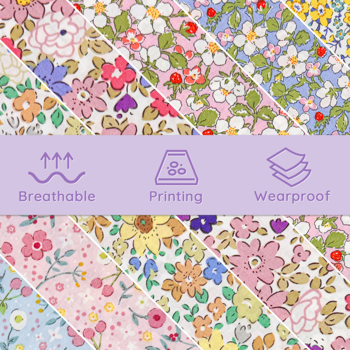 Aubliss 8pcs Fat Quarter Fabric Bundles -Ditsy Floral-20' x 20'