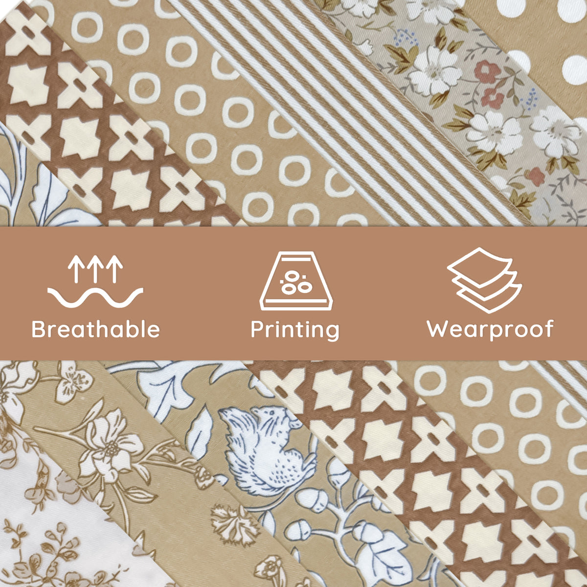 Aubliss 8pcs Fat Quarter Fabric Bundles -Vintage Brown-20' x 20'