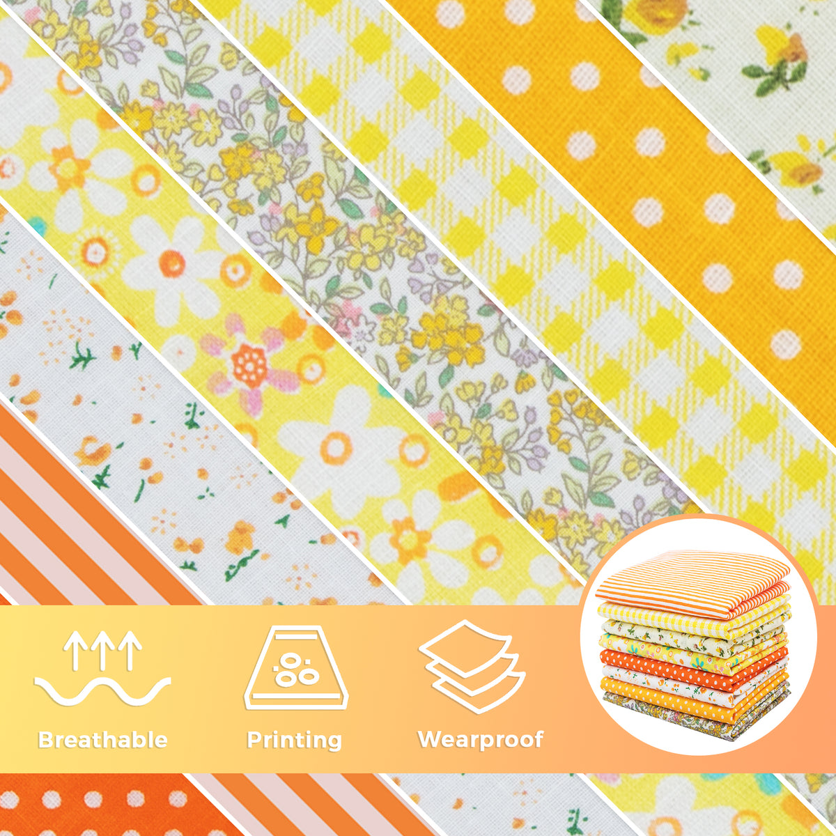 Aubliss 8pcs Fat Quarter Fabric Bundles -Orange-20' x 20'