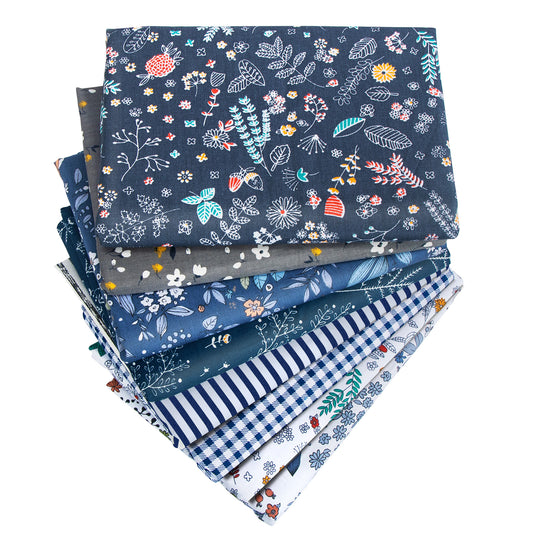 Aubliss 8pcs Fat Quarter Fabric Bundles -Navy Floral-20' x 20'