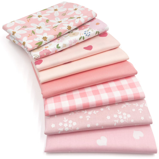Aubliss 8pcs Fat Quarter Fabric Bundles -Sweet Pink-20' x 20'