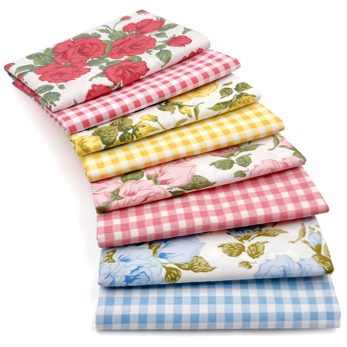 Aubliss 8pcs Fat Quarter Fabric Bundles -Rose Gingham-20' x 20'