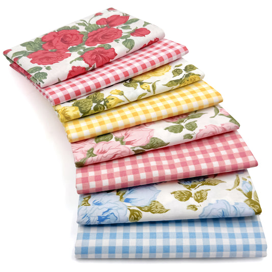 Aubliss 8pcs Fat Quarter Fabric Bundles -Rose Gingham-20' x 20'