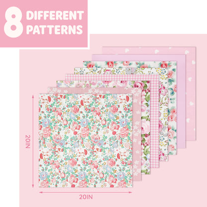 Aubliss 8pcs Fat Quarter Fabric Bundles -Rose Garden-20' x 20'