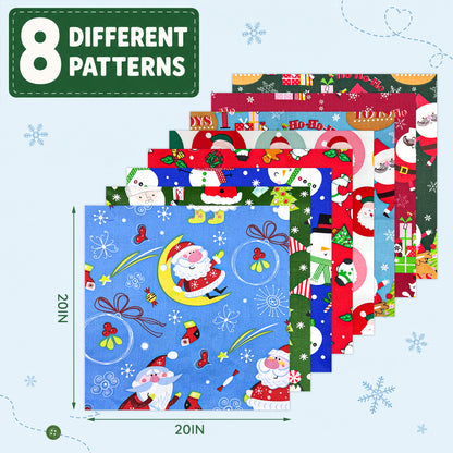 Aubliss 8pcs Fat Quarter Fabric Bundles -Christmas Santa & Snowman-20' x 20'