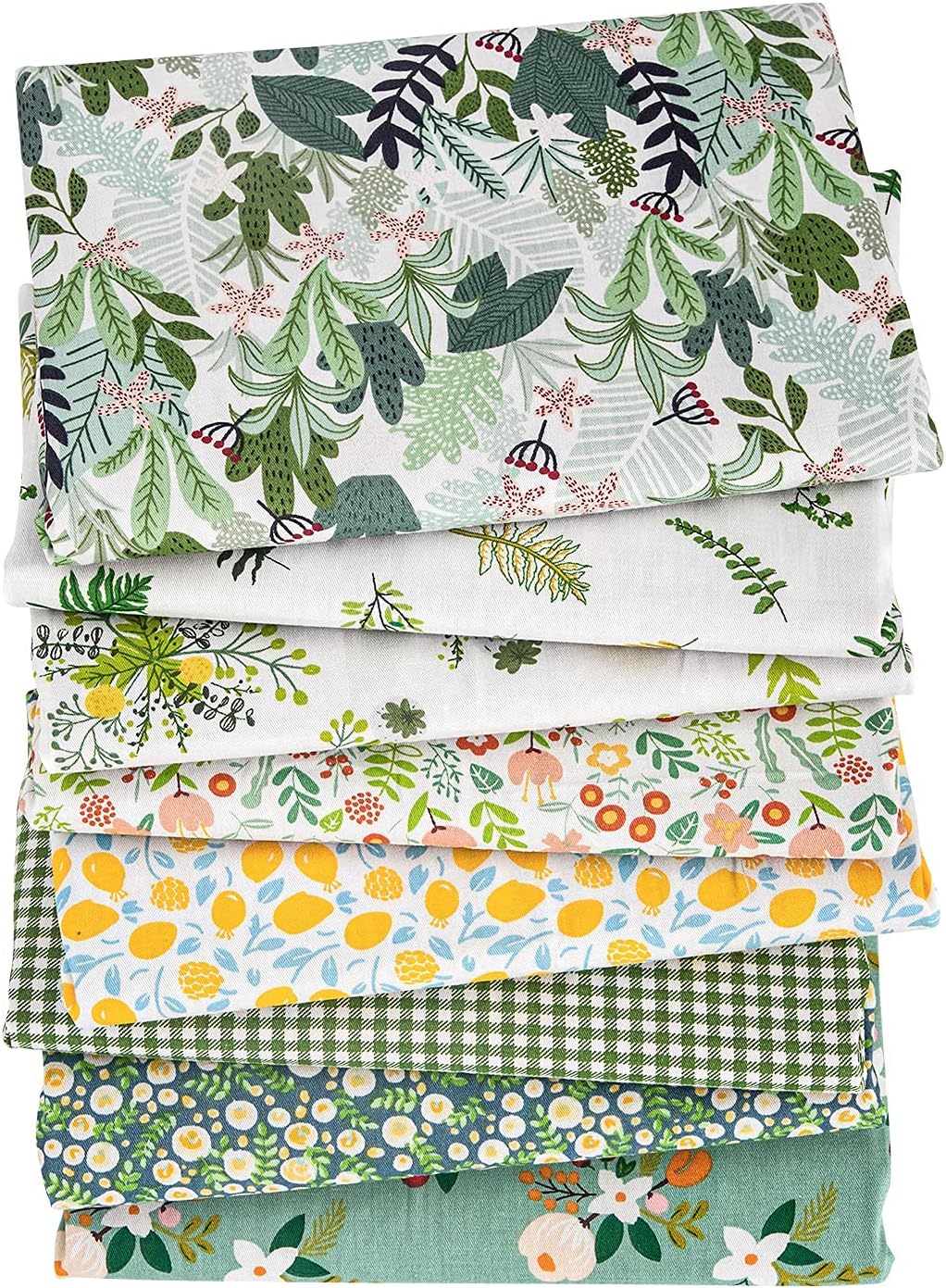 Aubliss 8pcs Fat Quarter Fabric Bundles -Green Floral-20' x 20'