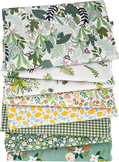 Aubliss 8pcs Fat Quarter Fabric Bundles -Green Floral-20' x 20'