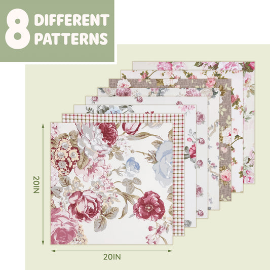 Aubliss 8pcs Fat Quarter Fabric Bundles -Vintage Floral-20' x 20'