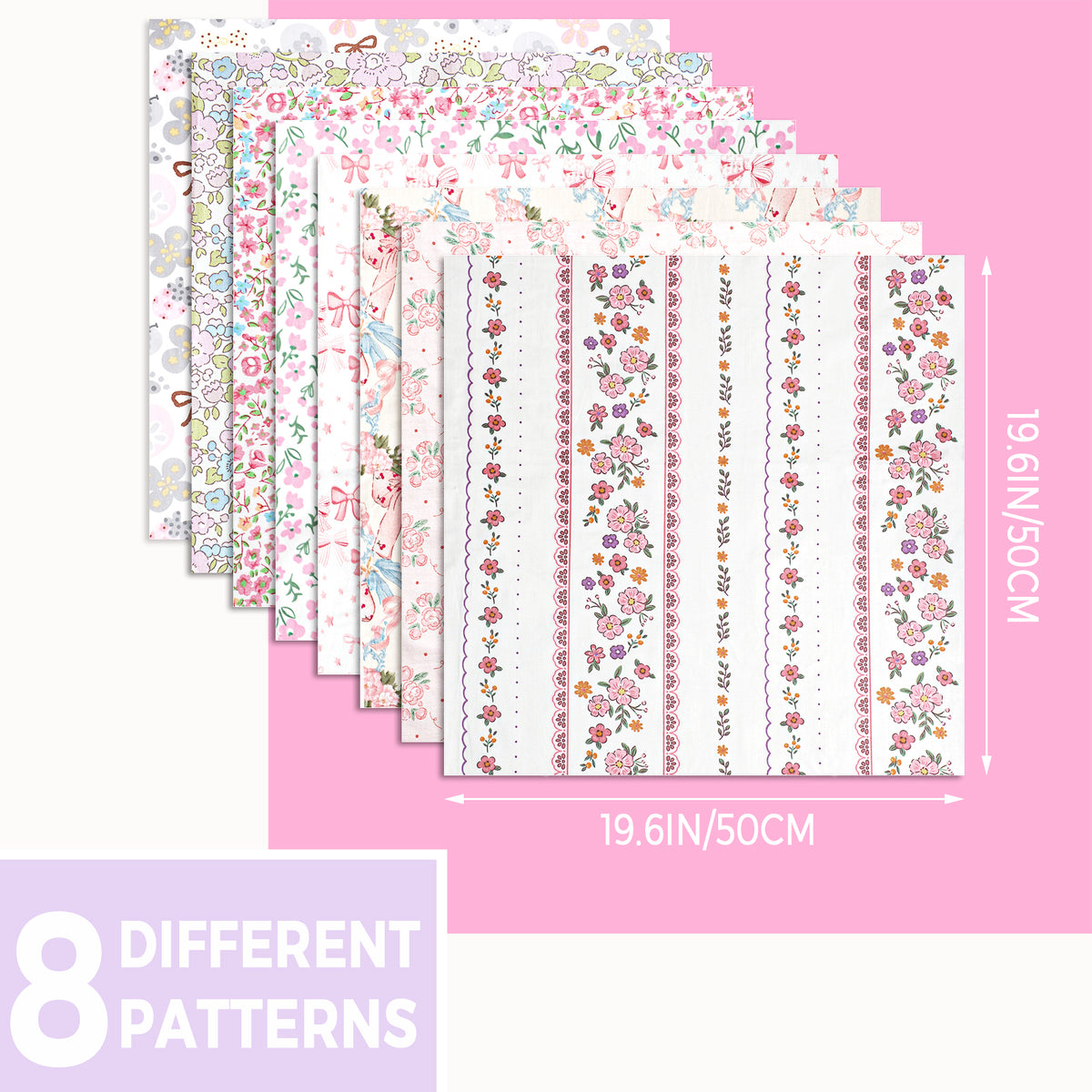 Aubliss 8pcs Fat Quarter Fabric Bundles -Pink-20' x 20'