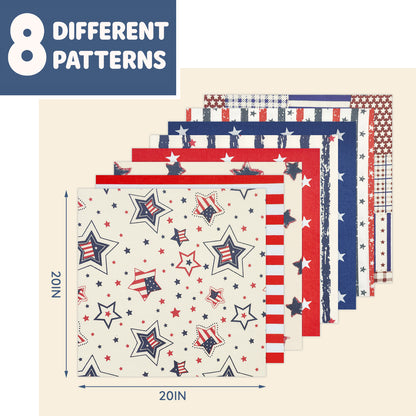 Aubliss 8pcs Fat Quarter Fabric Bundles -Patriotic-20' x 20'