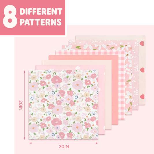 Aubliss 8pcs Fat Quarter Fabric Bundles -Sweet Pink-20' x 20'