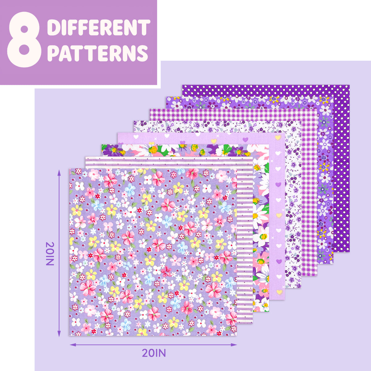 Aubliss 8pcs Fat Quarter Fabric Bundles -Purple-20' x 20'