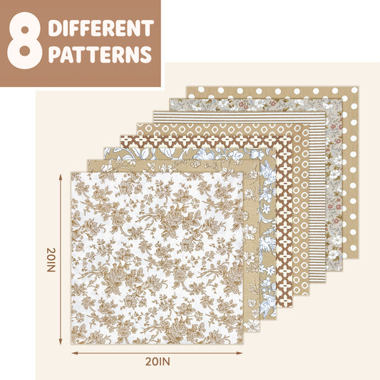 Aubliss 8pcs Fat Quarter Fabric Bundles -Vintage Brown-20' x 20'