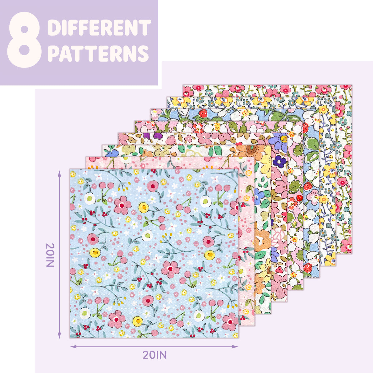 Aubliss 8pcs Fat Quarter Fabric Bundles -Ditsy Floral-20' x 20'