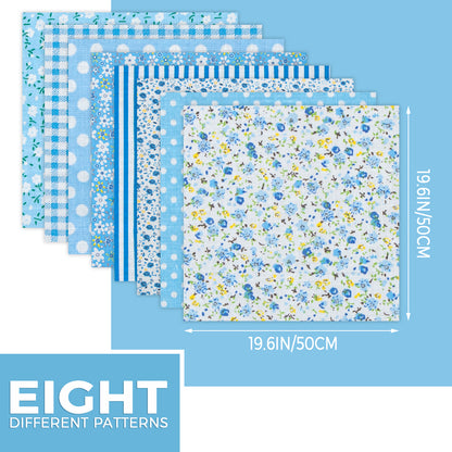 Aubliss 8pcs Fat Quarter Fabric Bundles -Blue-20' x 20'