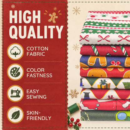 Aubliss 8pcs Fat Quarter Fabric Bundles -Vintage Christmas-20' x 20'