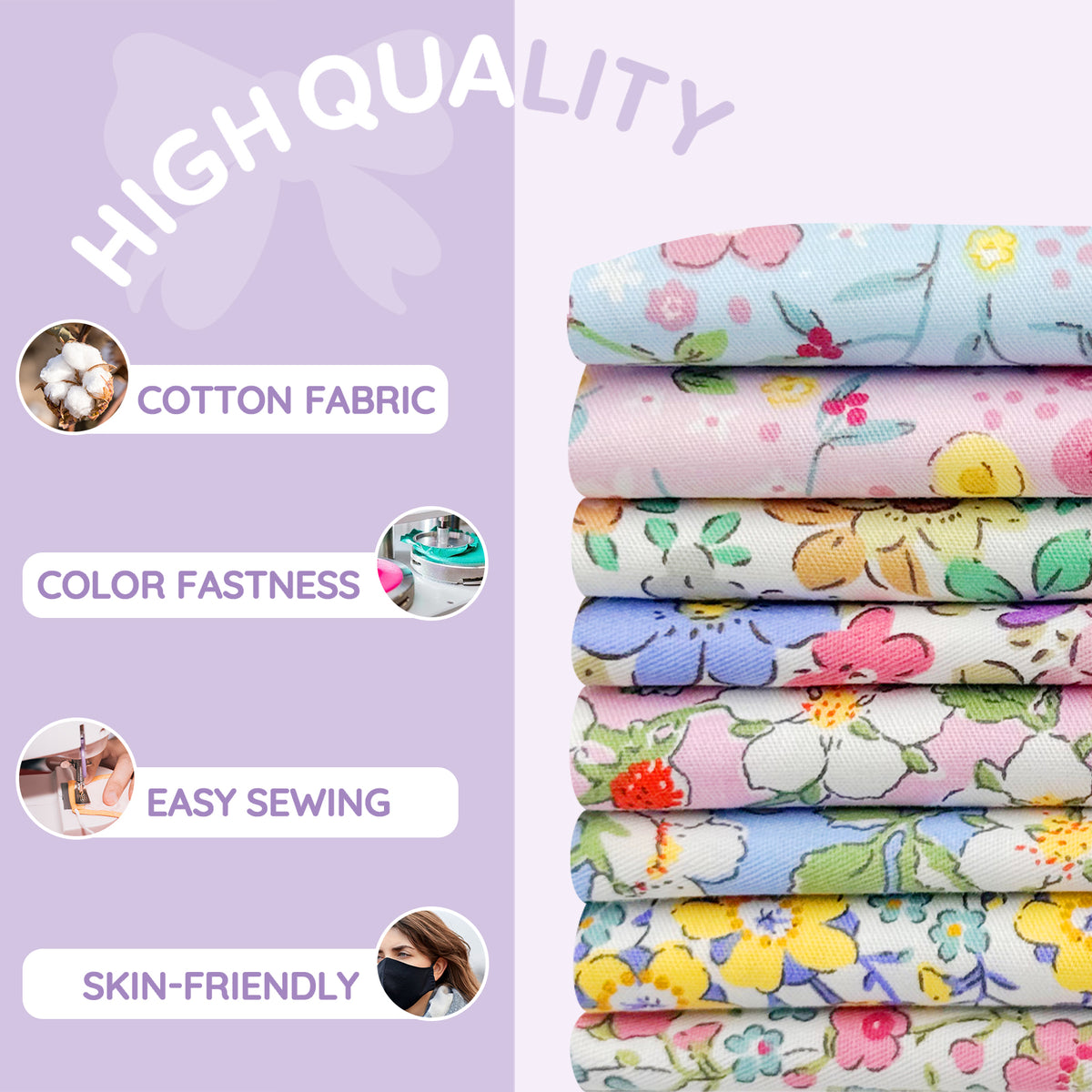 Aubliss 8pcs Fat Quarter Fabric Bundles -Ditsy Floral-20' x 20'