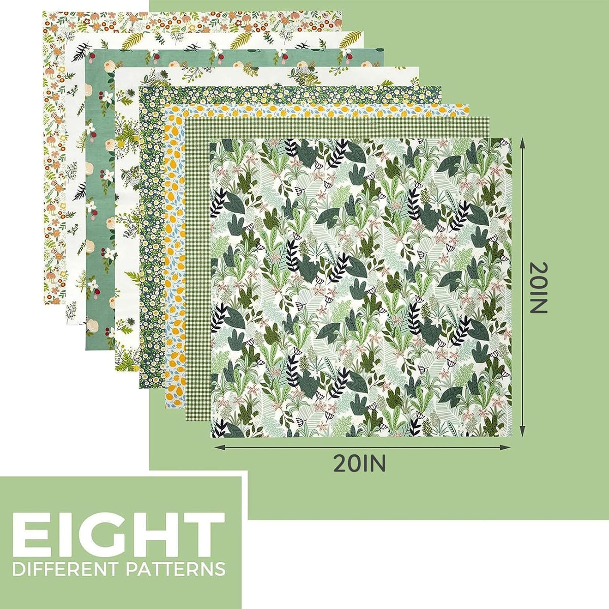 Aubliss 8pcs Fat Quarter Fabric Bundles -Green Floral-20' x 20'