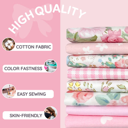 Aubliss 8pcs Fat Quarter Fabric Bundles -Rose Garden-20' x 20'