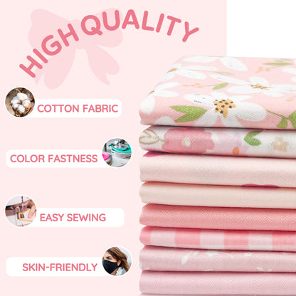 Aubliss 8pcs Fat Quarter Fabric Bundles -Sweet Pink-20' x 20'
