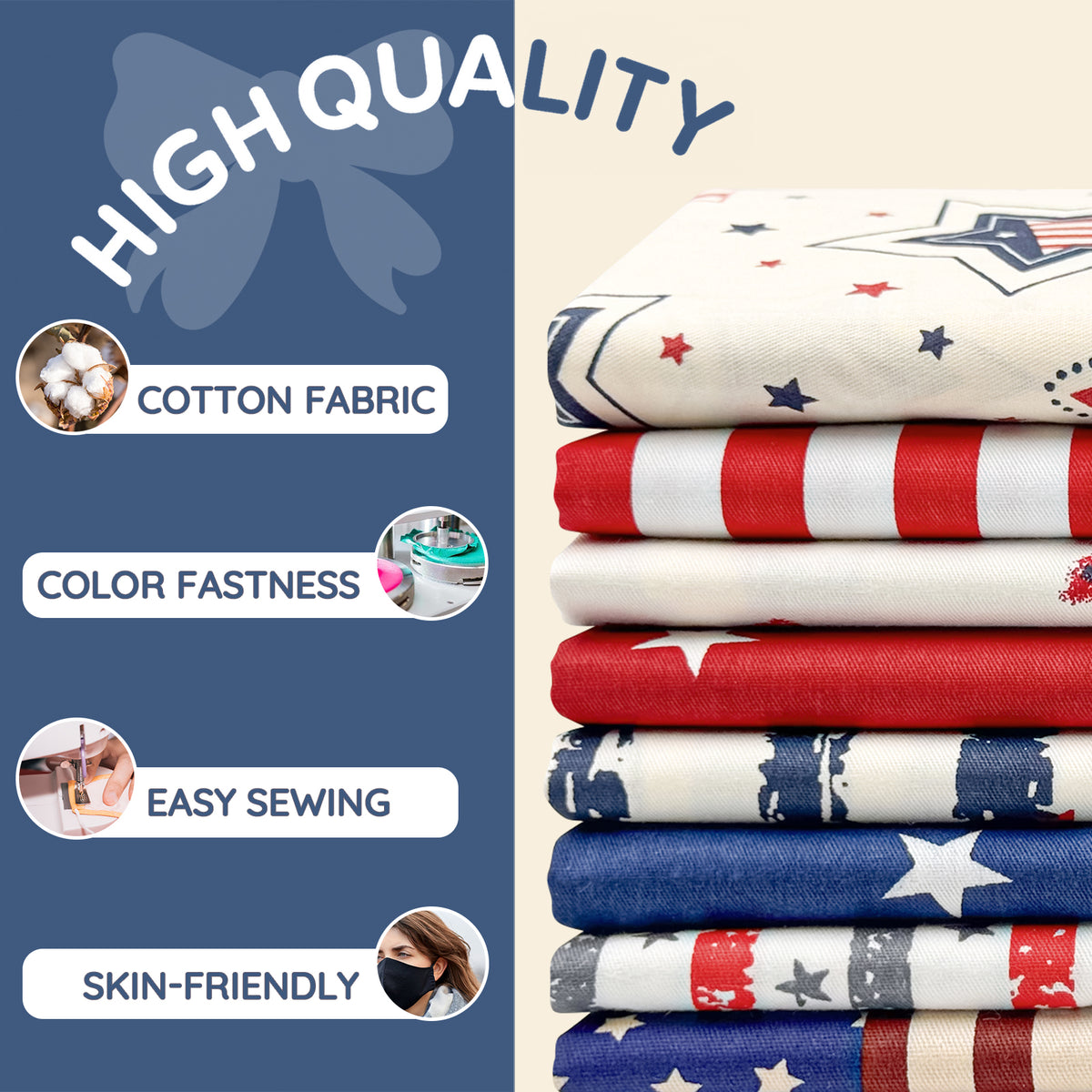 Aubliss 8pcs Fat Quarter Fabric Bundles -Patriotic-20' x 20'