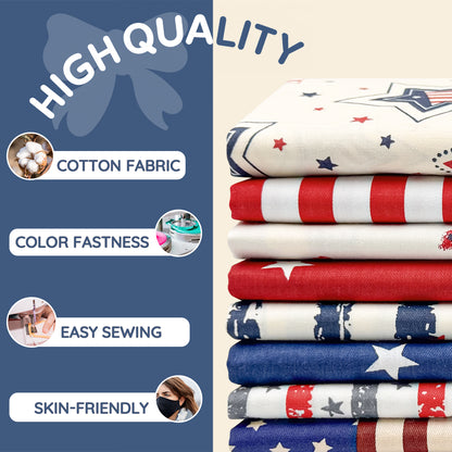 Aubliss 8pcs Fat Quarter Fabric Bundles -Patriotic-20' x 20'