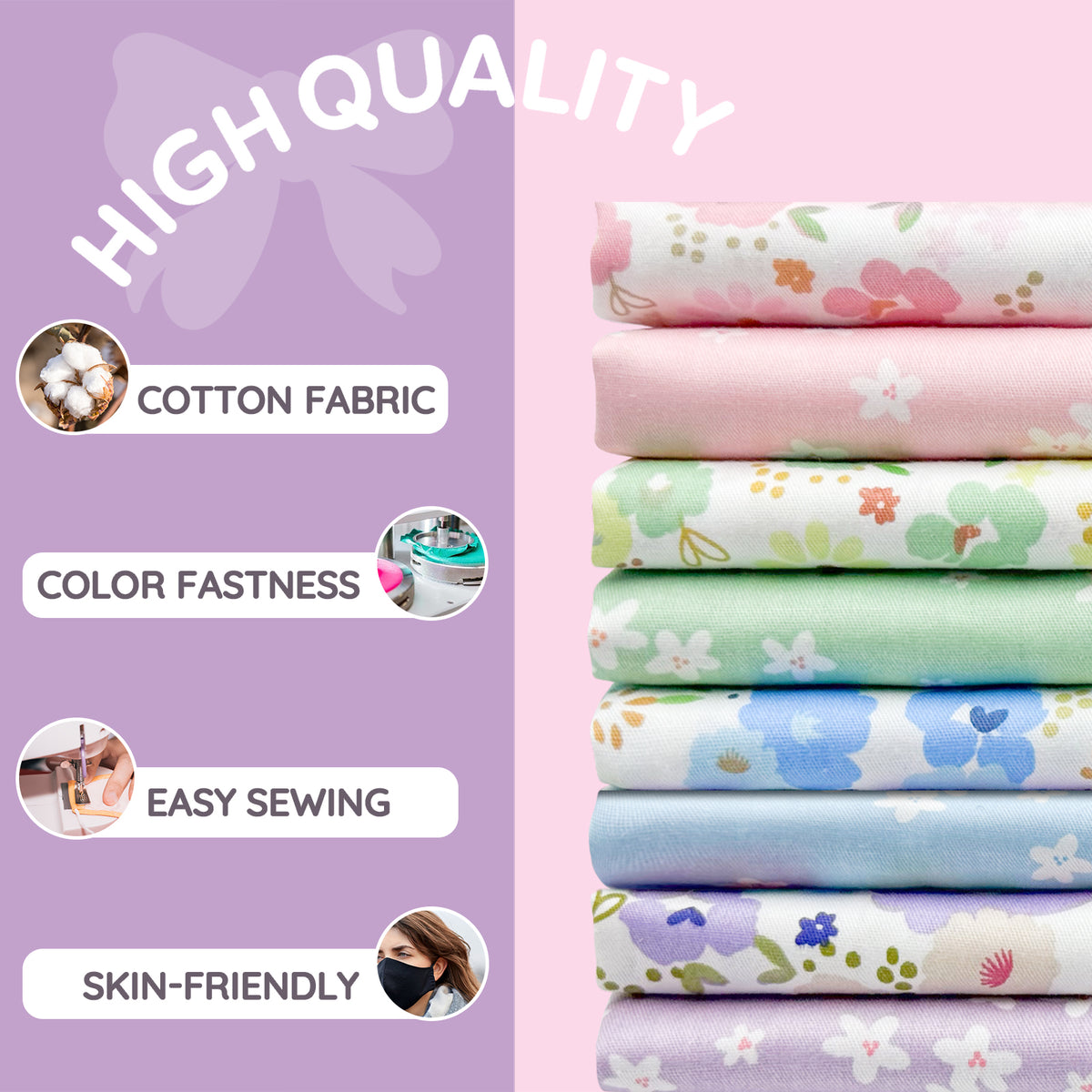 Aubliss 8pcs Fat Quarter Fabric Bundles -Pastel-20' x 20'