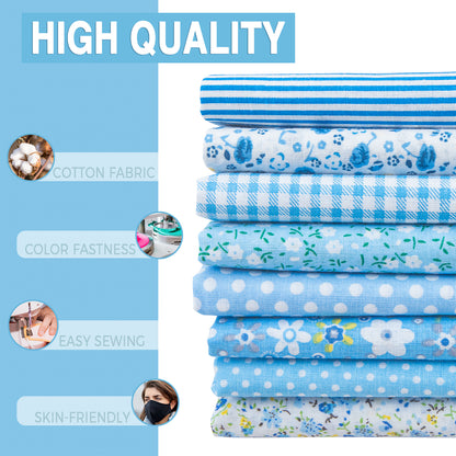 Aubliss 8pcs Fat Quarter Fabric Bundles -Blue-20' x 20'