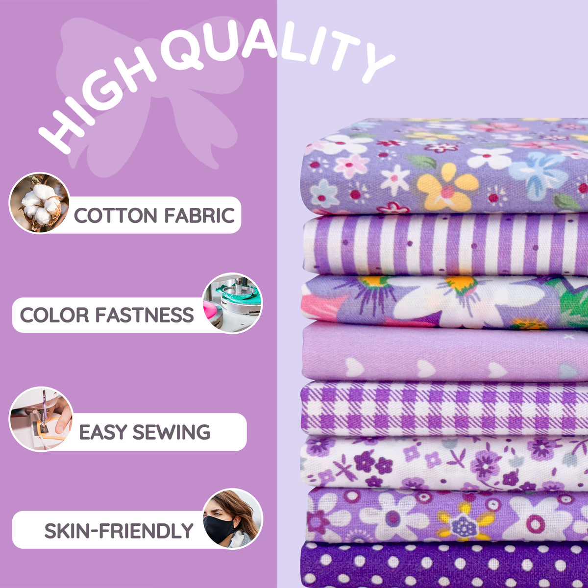 Aubliss 8pcs Fat Quarter Fabric Bundles -Purple-20' x 20'