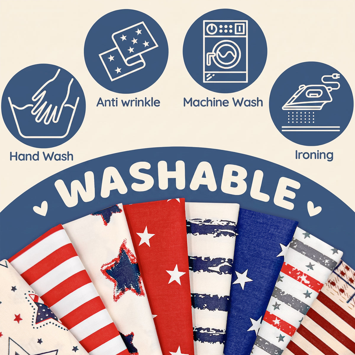 Aubliss 8pcs Fat Quarter Fabric Bundles -Patriotic-20' x 20'