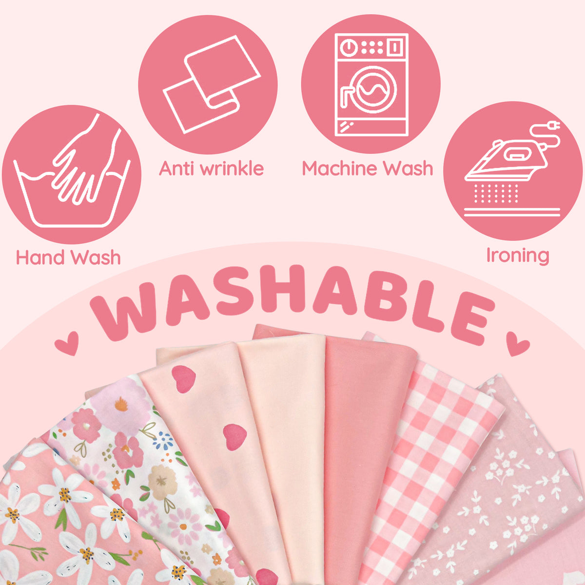 Aubliss 8pcs Fat Quarter Fabric Bundles -Sweet Pink-20' x 20'