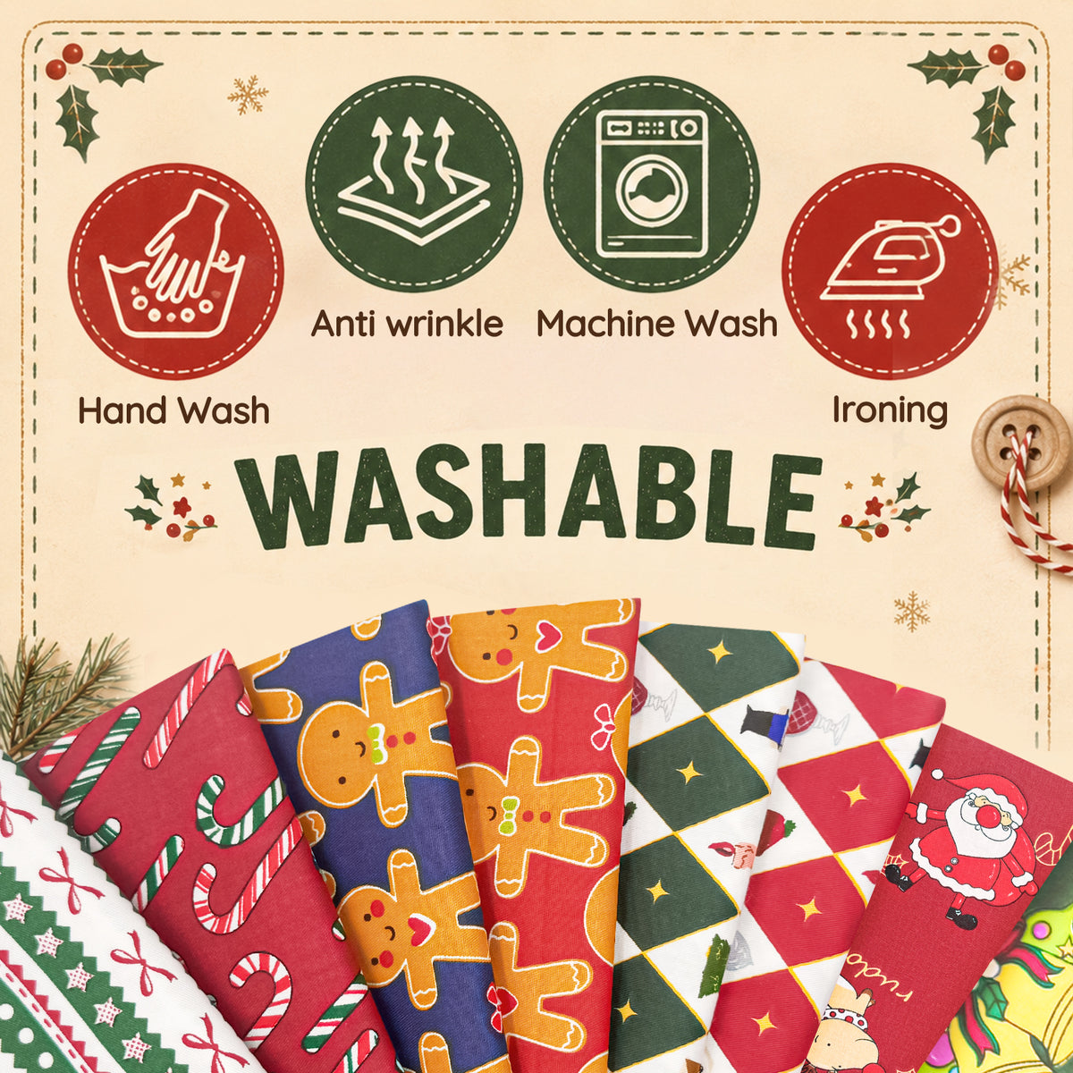 Aubliss 8pcs Fat Quarter Fabric Bundles -Vintage Christmas-20' x 20'